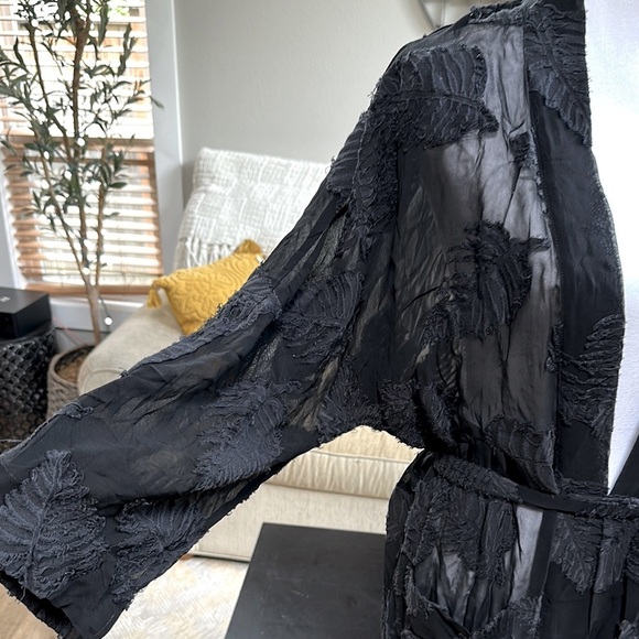 Aritzia Wilfred Durant Black Floral sheer Burn out  tie front Robe - Picture 5 of 15
